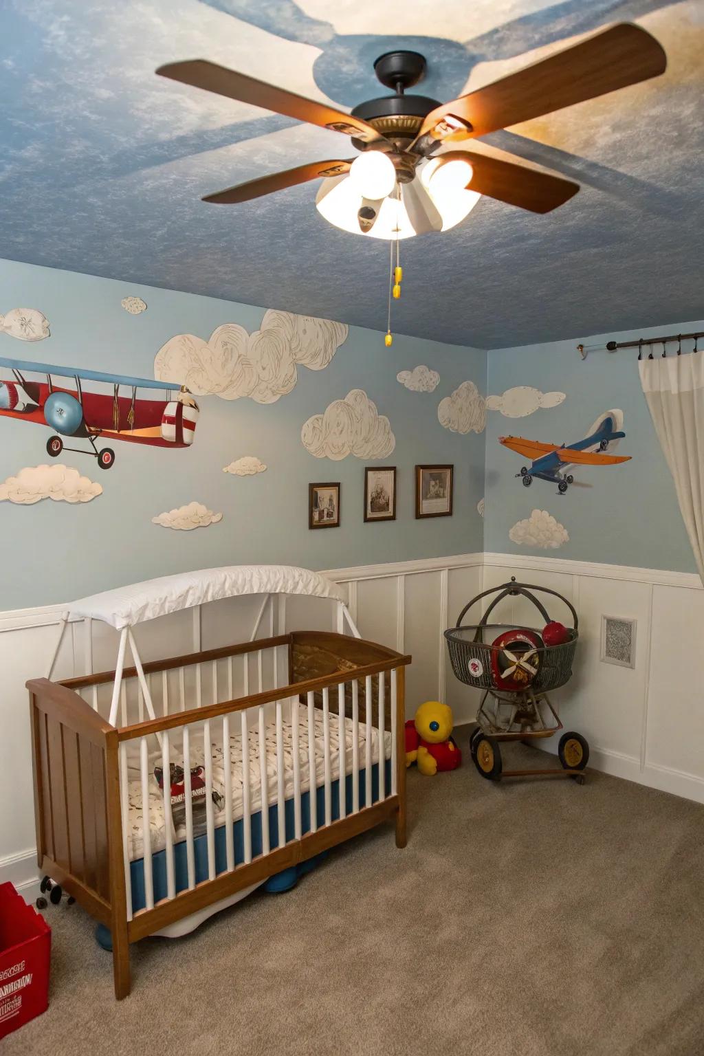 Take flight into the skies with a vintage aviation-themed nursery.