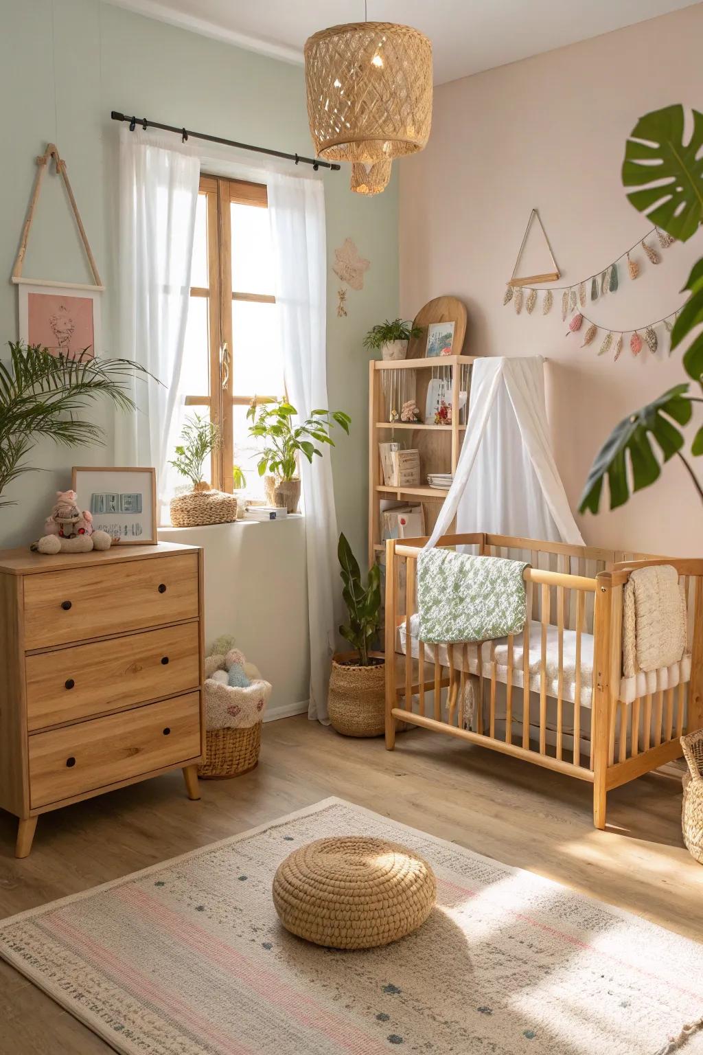 Furniture made of natural wood provides an inviting and sustainable element.