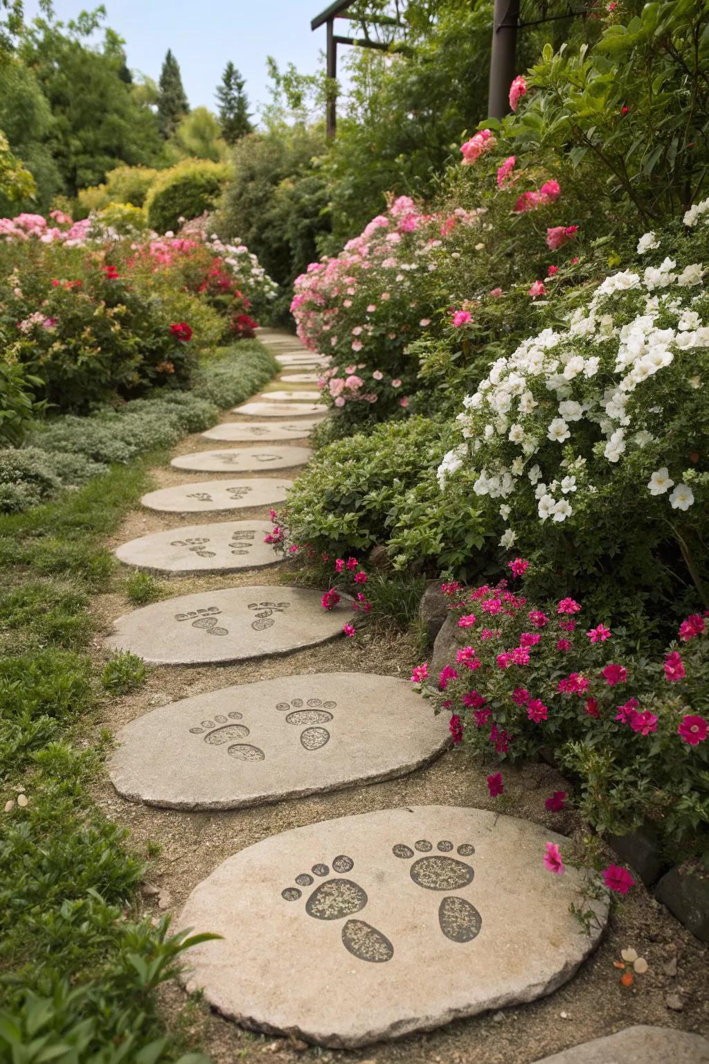 Adorable footprint pavers lending charm to any garden setting.
