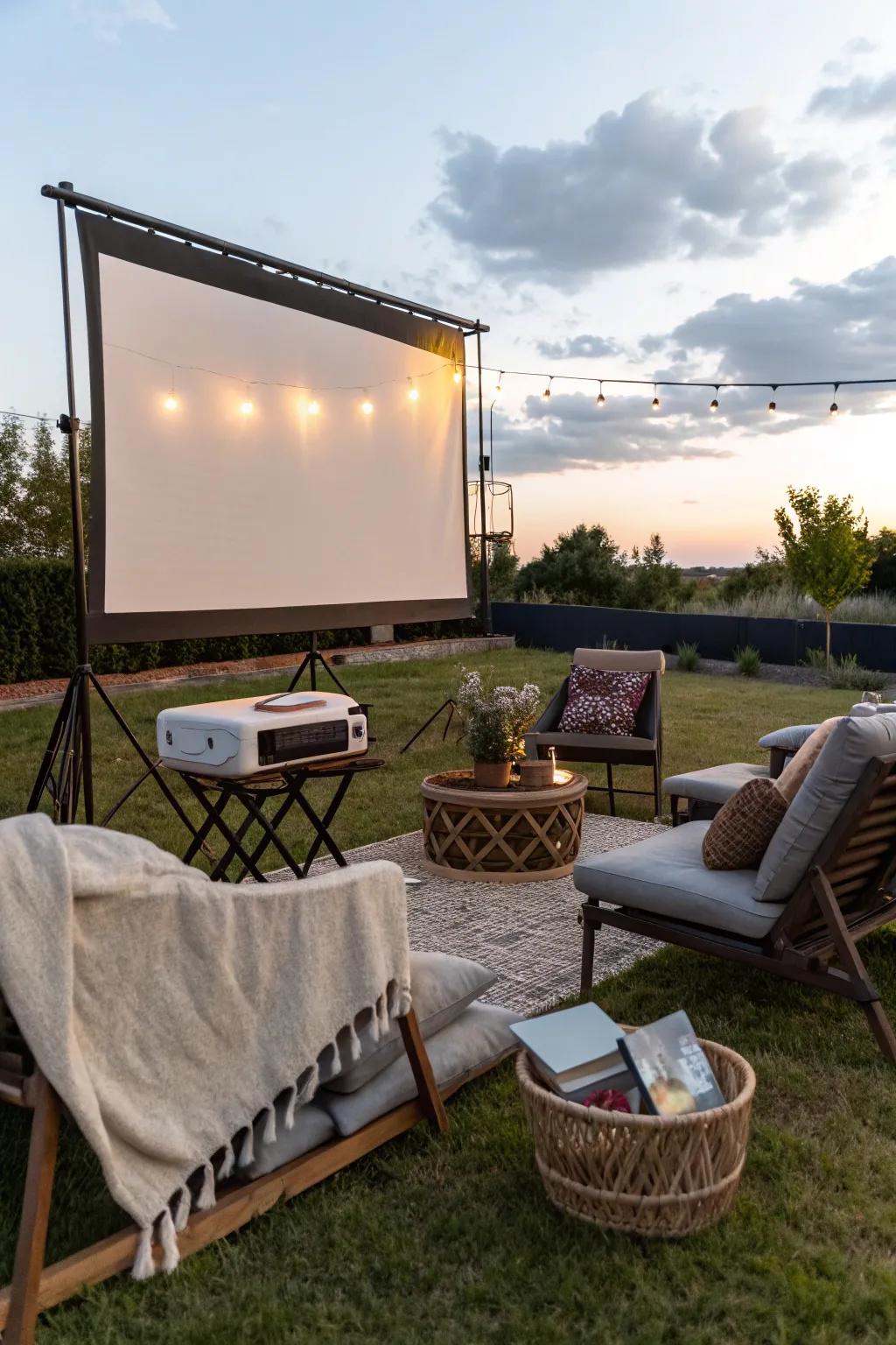 Enjoy a movie under the stars with an open-air movie arrangement.