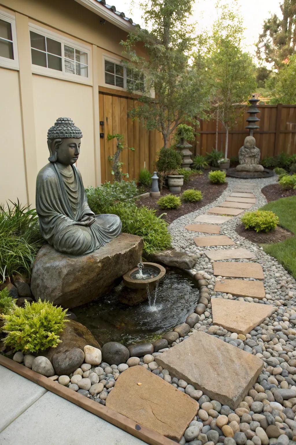 A water element adds relaxing sounds to your garden haven.
