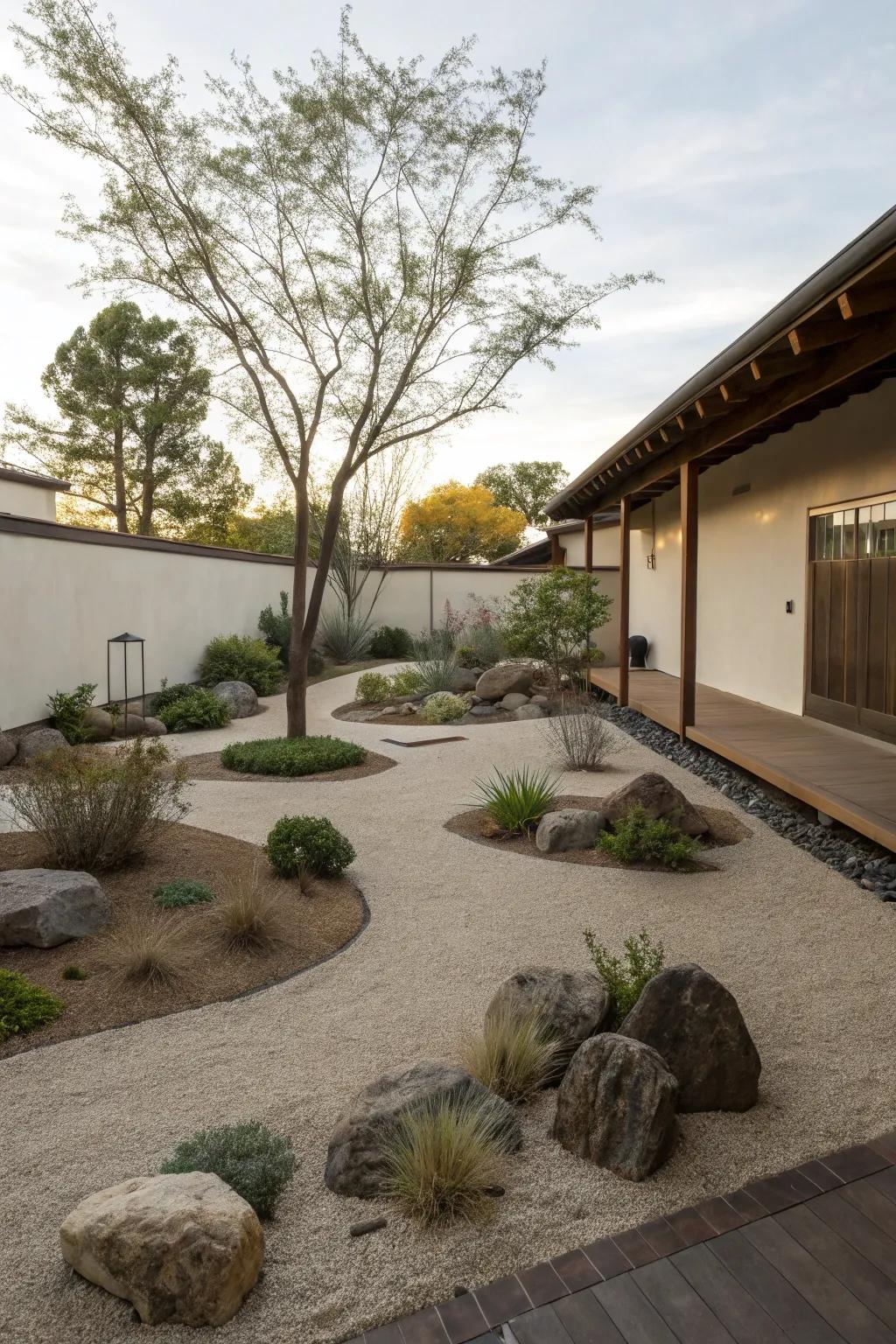 Embrace simplicity with a minimalist garden design using decomposed granite.
