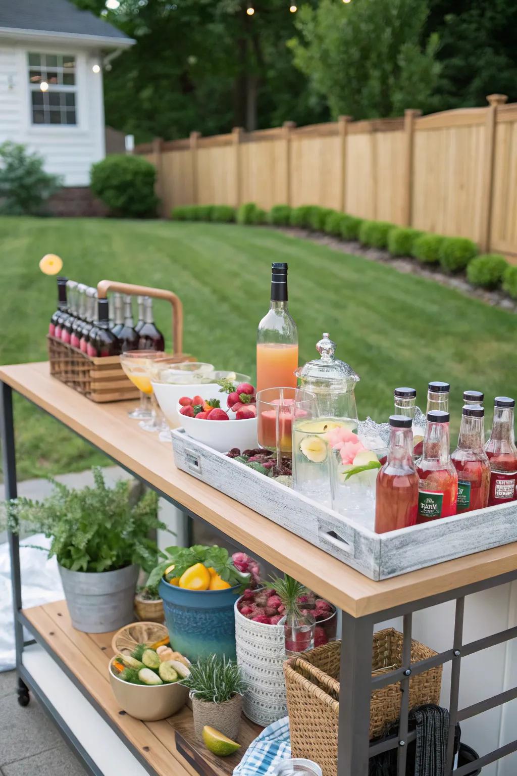 A self-serve cocktail station adds an interactive touch to your engagement celebration.