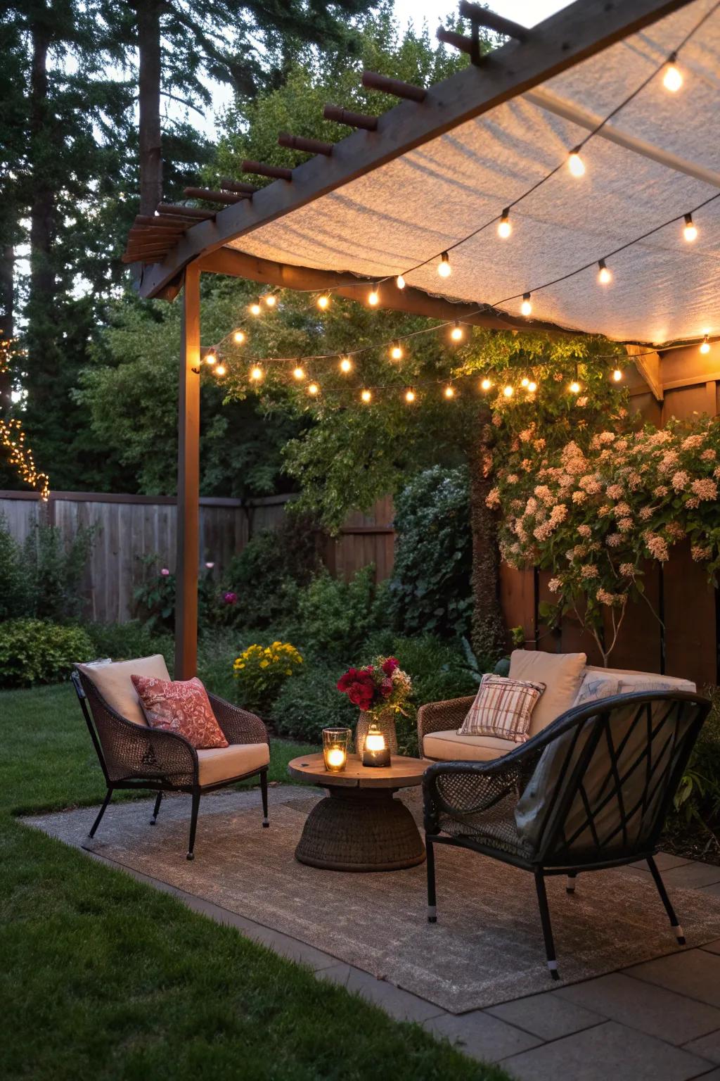 Elevated canopies of lights foster a cozy and personal setting.