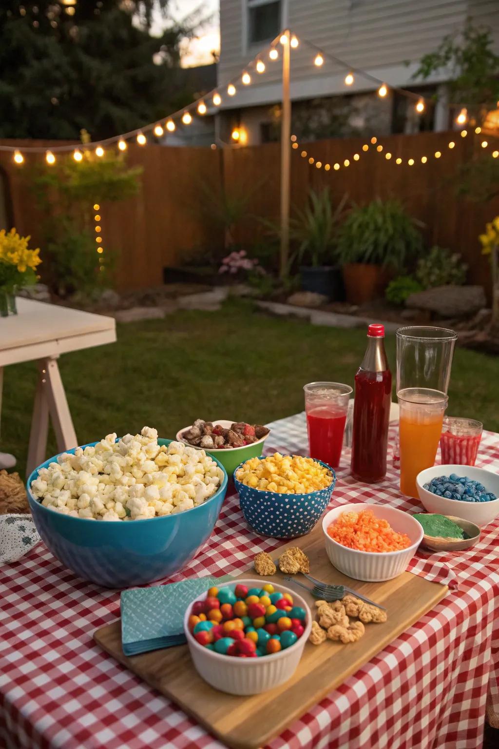 A snack bar brings the classic cinema experience directly to your backyard.