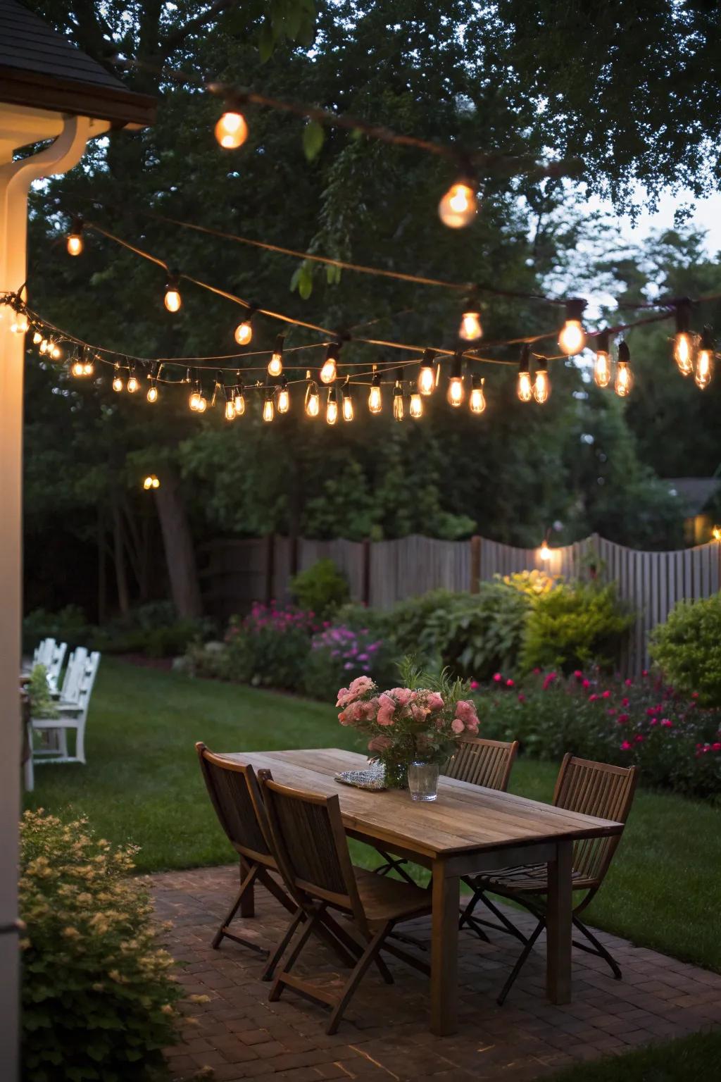 Suspended illumination can transform your backyard into a magical escape.