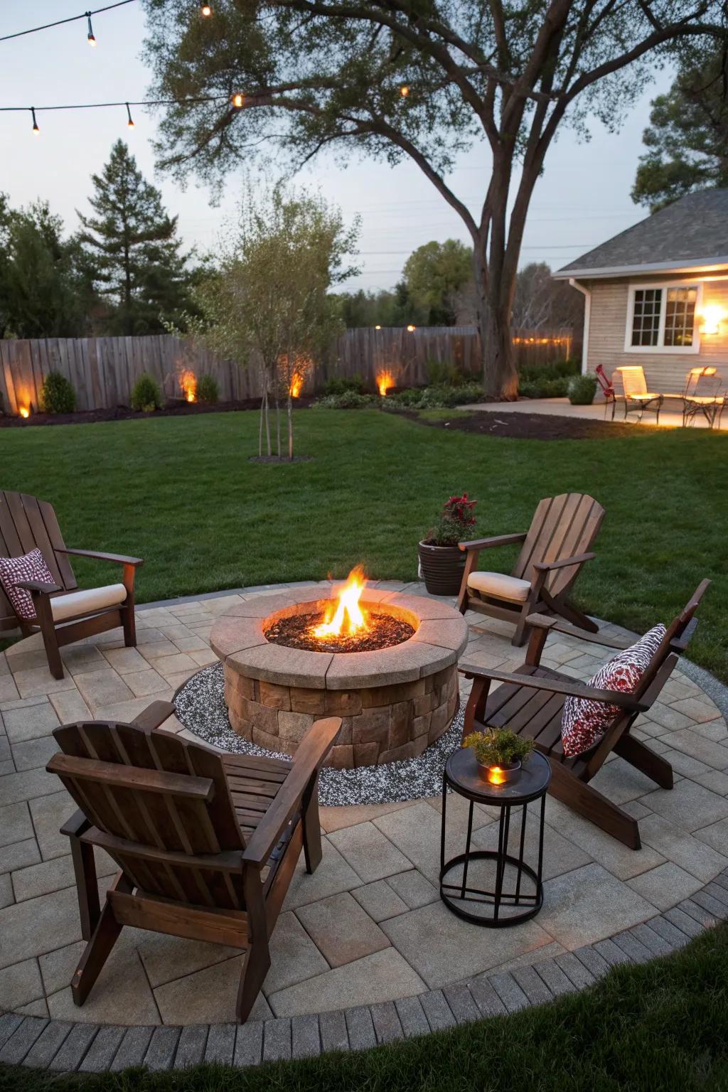 A fire pit establishes a toasty and welcoming focal point in your backyard.