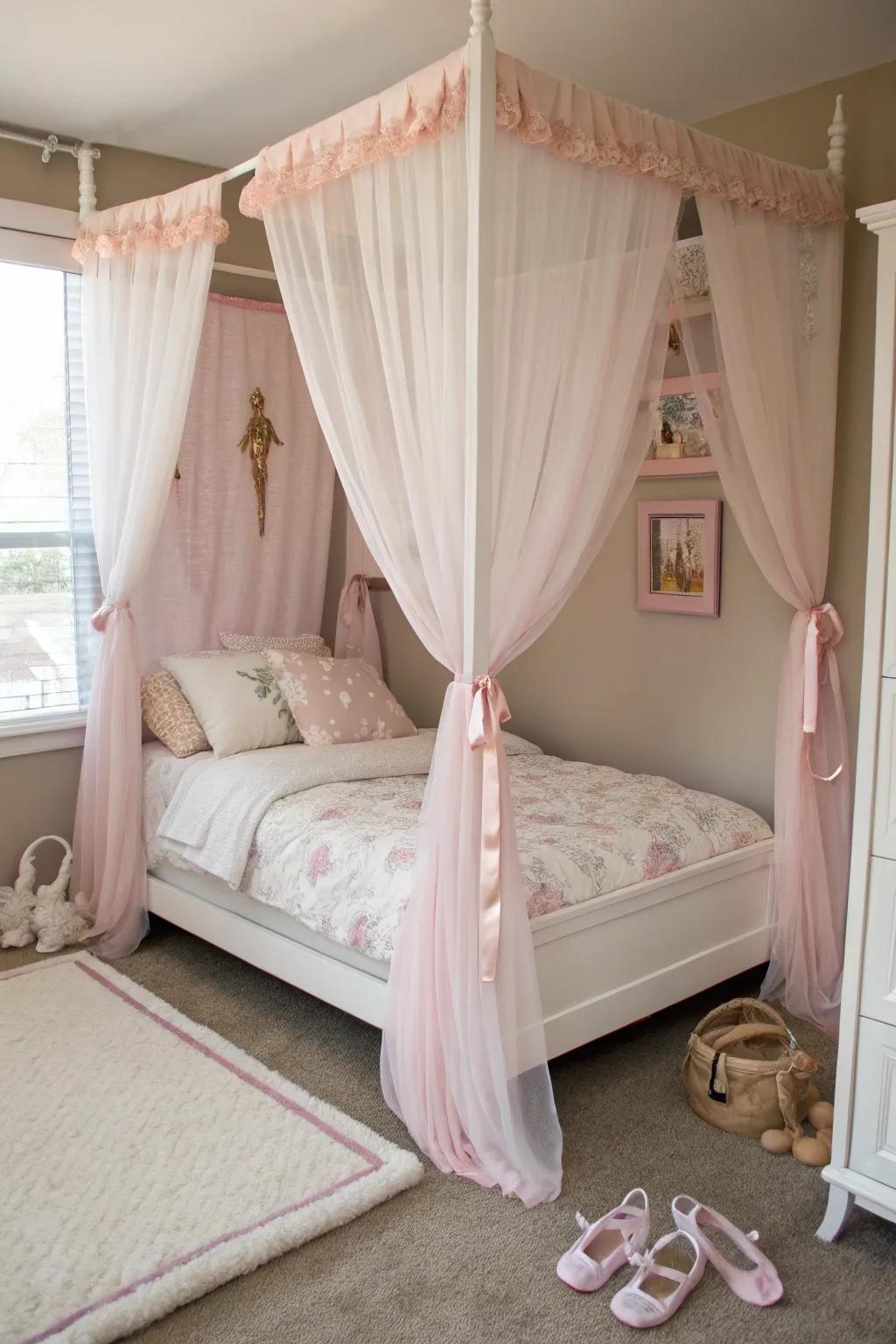 A crown bed establishes a striking and graceful centerpiece.