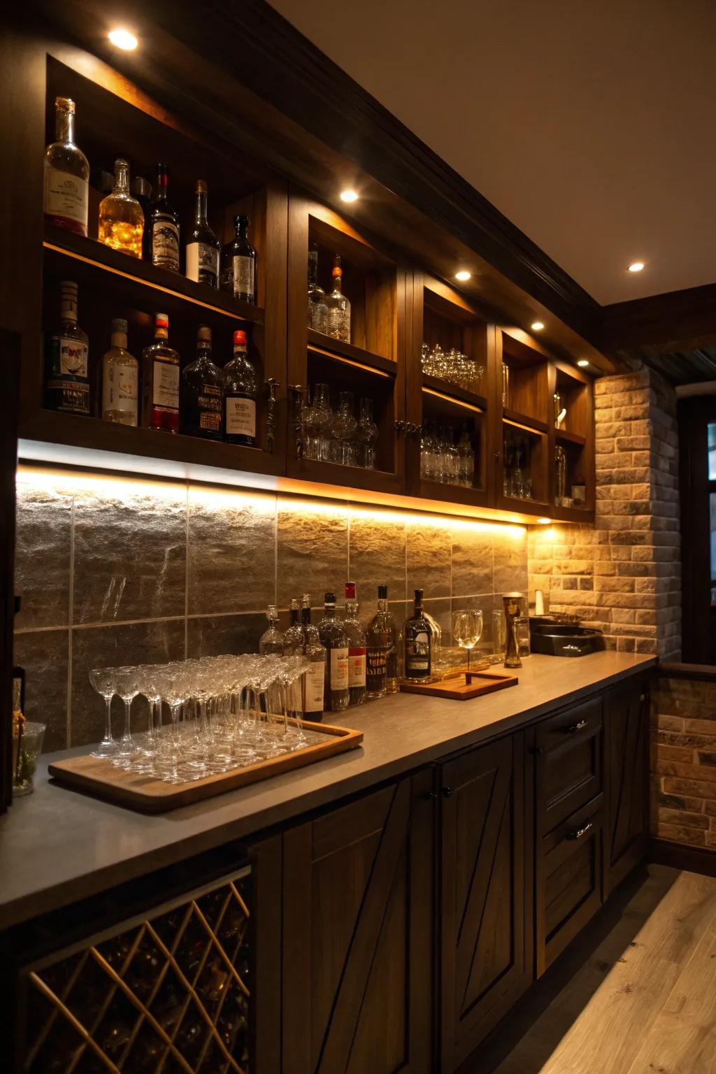 Undercounter lights incorporate warmth and dimension.