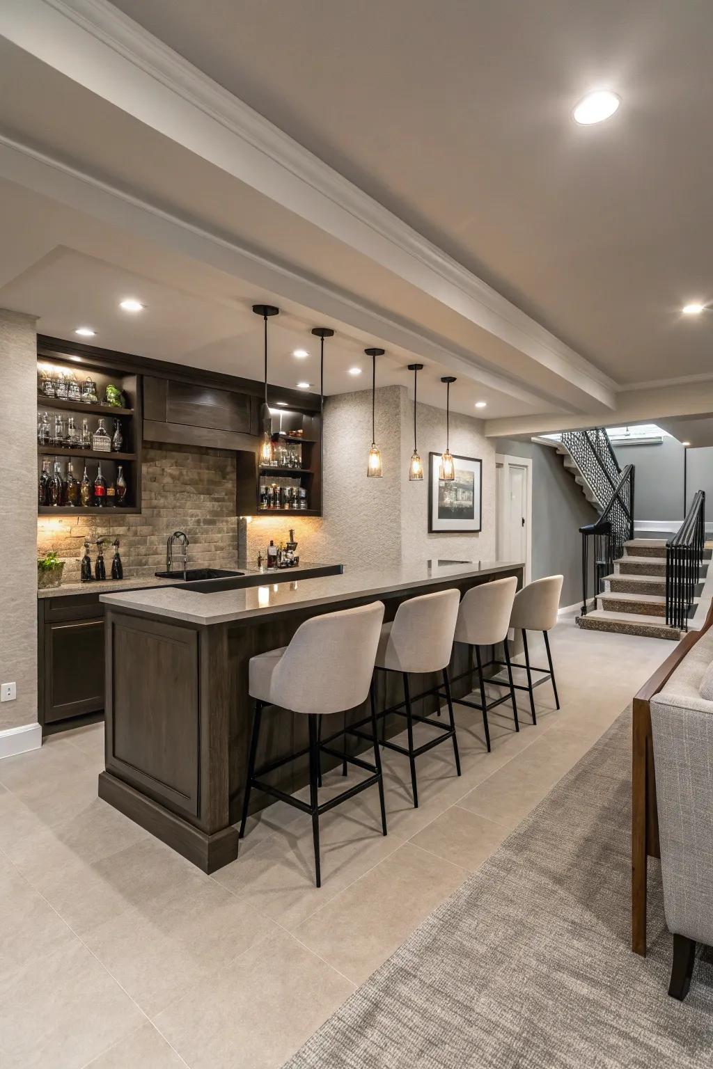 Embrace modern minimalism for a polished bar ambiance.