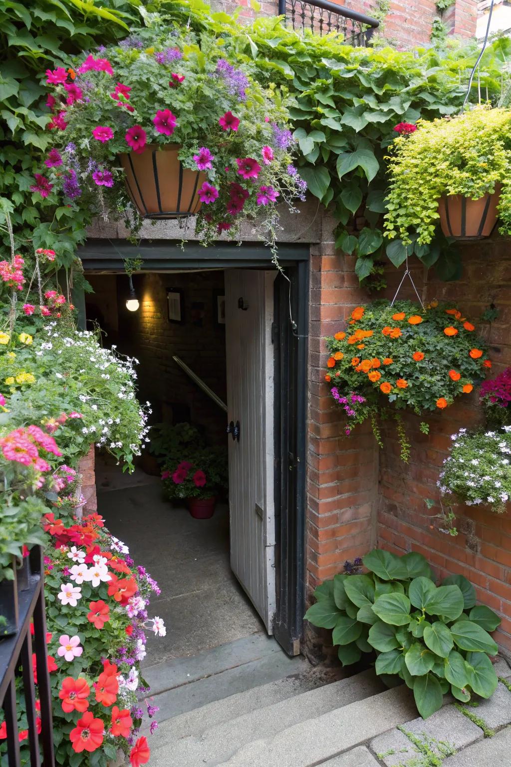 Plants revitalize the area, bringing a sense of calm to your basement entrance.