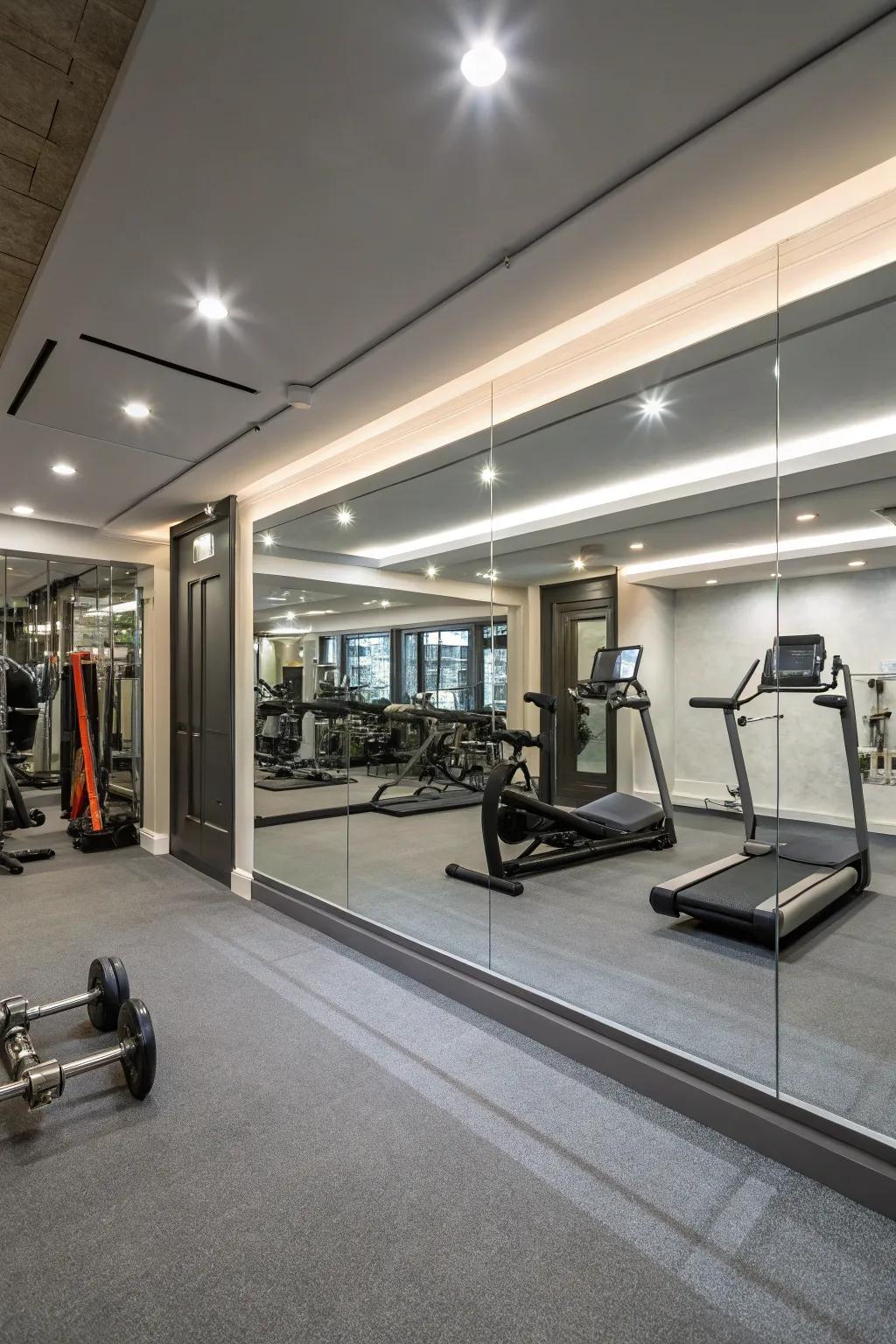 Mirrors enhance the space and refine your workout posture.