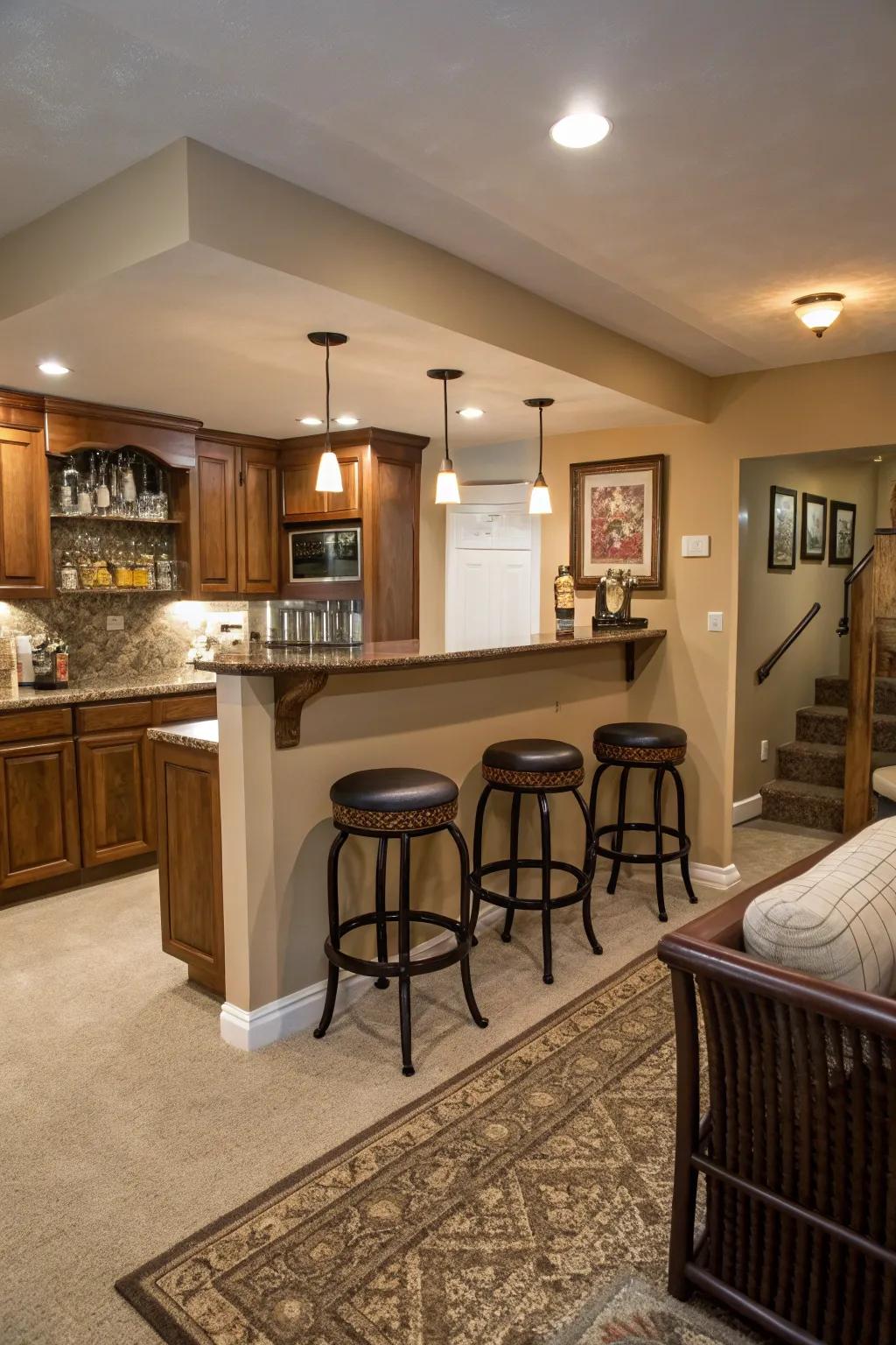 A bar zone brings a social aspect to your kitchenette, ideal for get-togethers.
