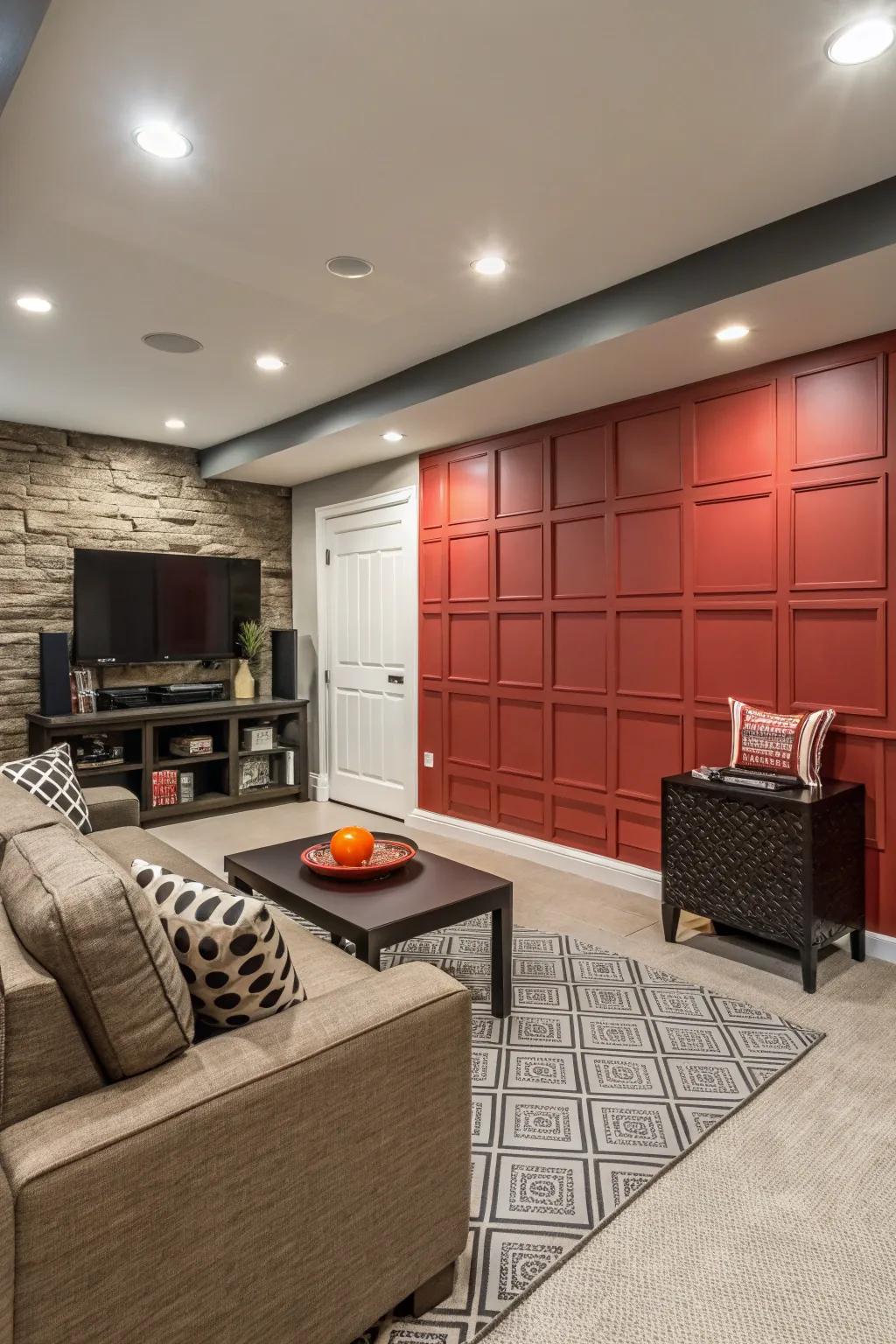 Feature panels boldly define your basement.