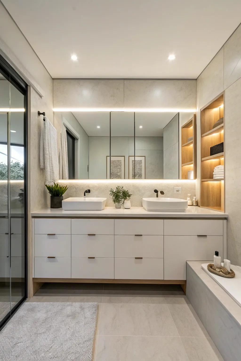 Borderless storage units offer a sleek, modern look with added storage.