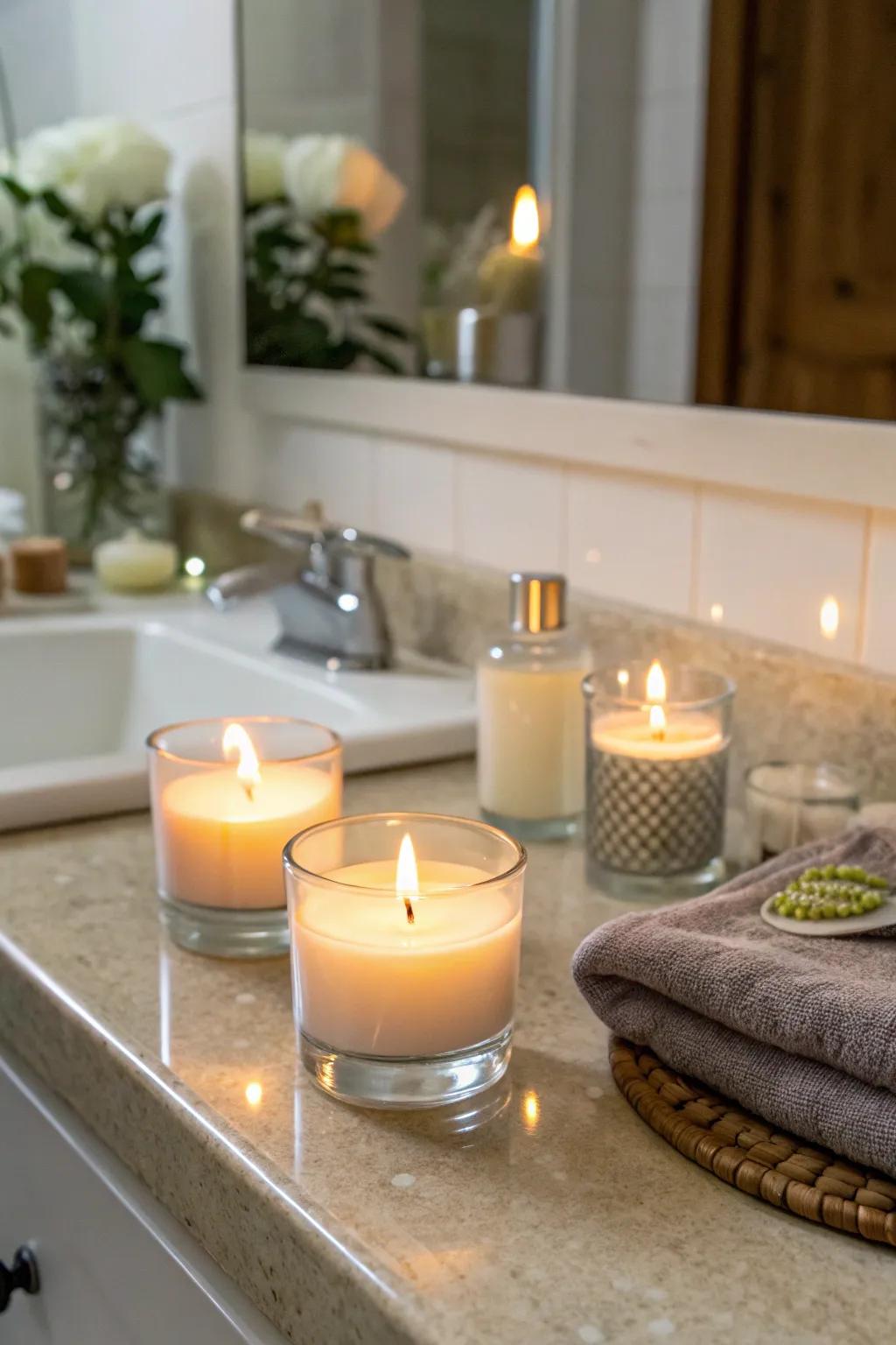 Fragranced luminaries enhance warmth and comfort in your bathroom space.