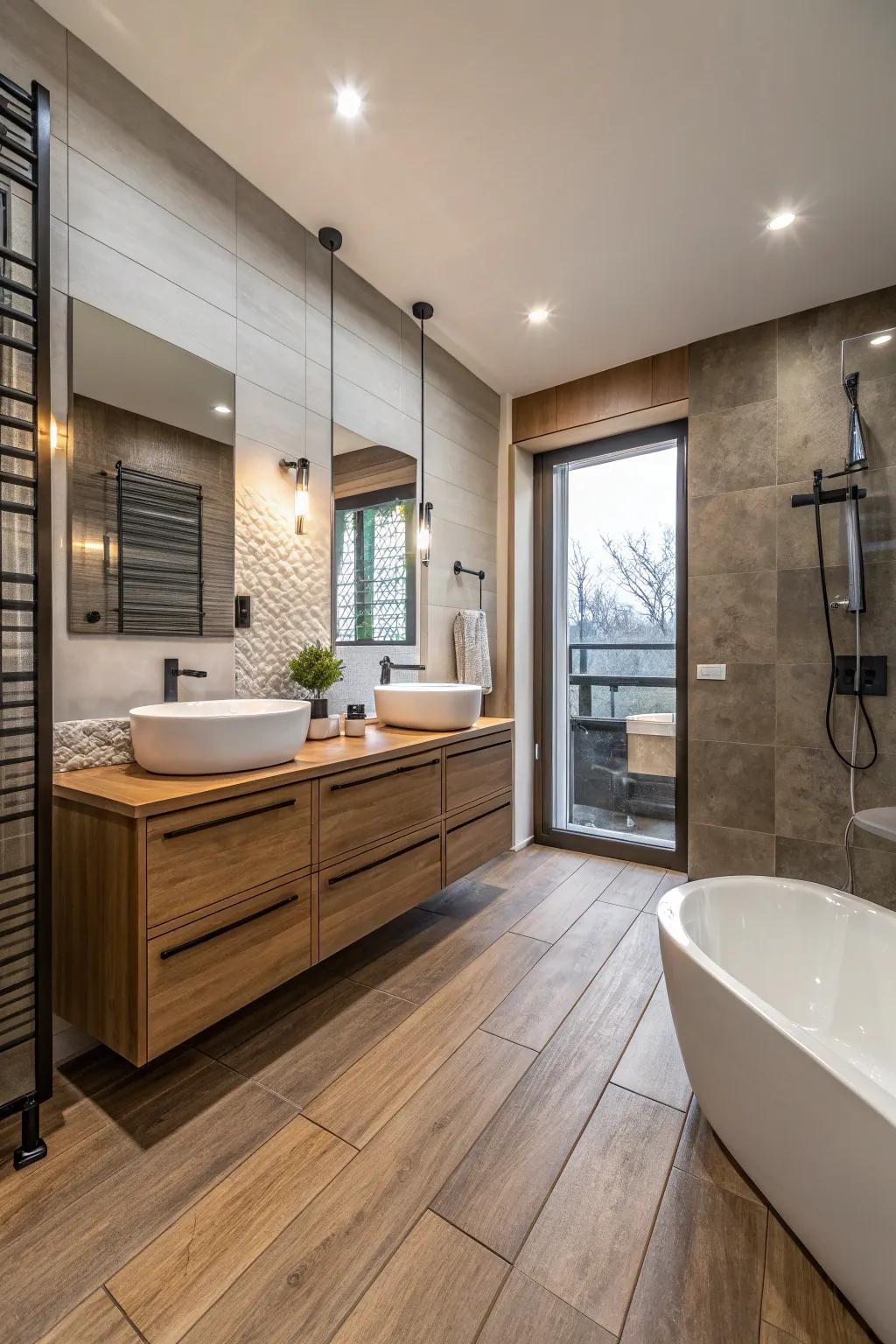 Create depth with harmonious material combinations.