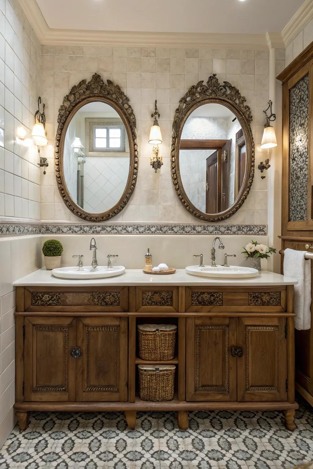 Time-worn mirrors add a hint of history and charm to any bathroom.