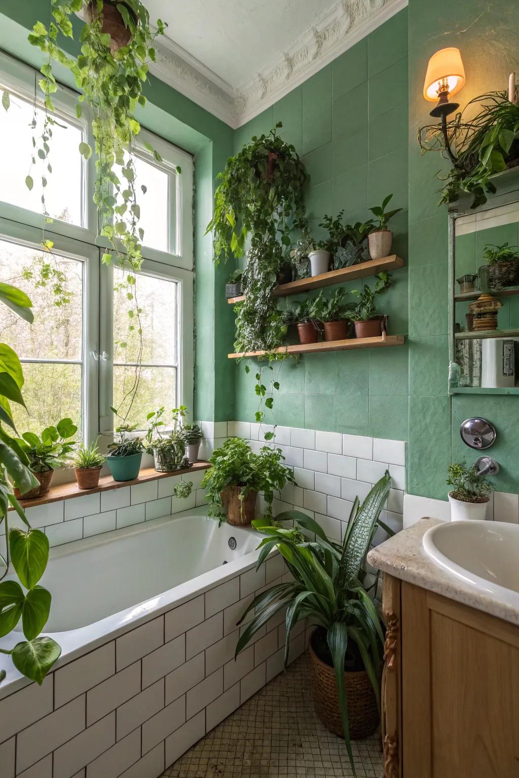 Organic verdant inspirations provide a refreshing bathroom atmosphere.