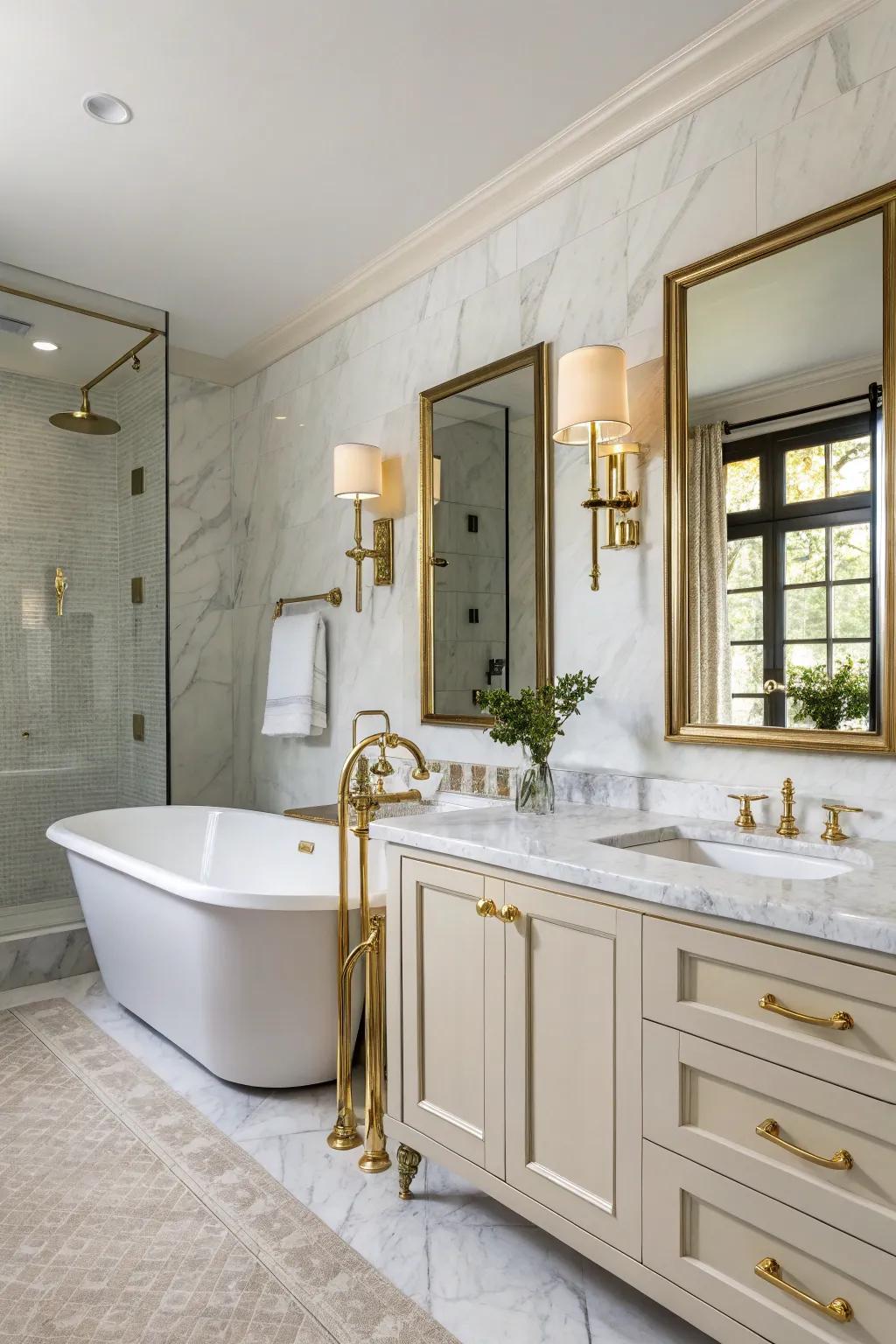 Metal and gilded surfaces contribute warmth and sophistication.