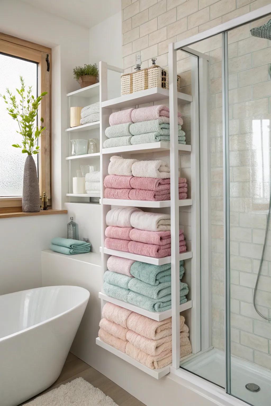 Wall-affixed units stand as the epitome of minimal towel storage.
