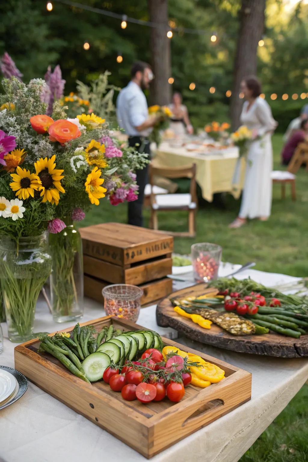An elegant Bloom-Filled BBQ set amidst a flourishing garden.