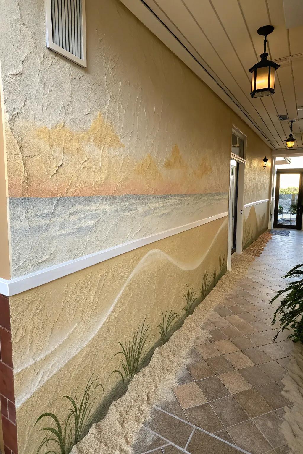 Bring the sensation of sandy shores into your room using textured finish.