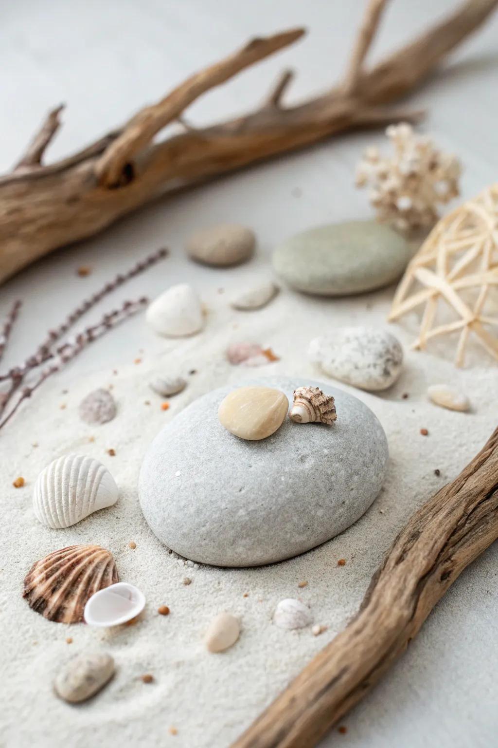 Capture the spirit of the shore with simple pebble artistry — a subtle yet remarkable homage to nature's splendor.