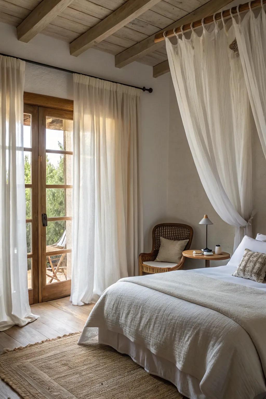 Airy textiles bring a breath of refreshing ocean air into your bedroom.