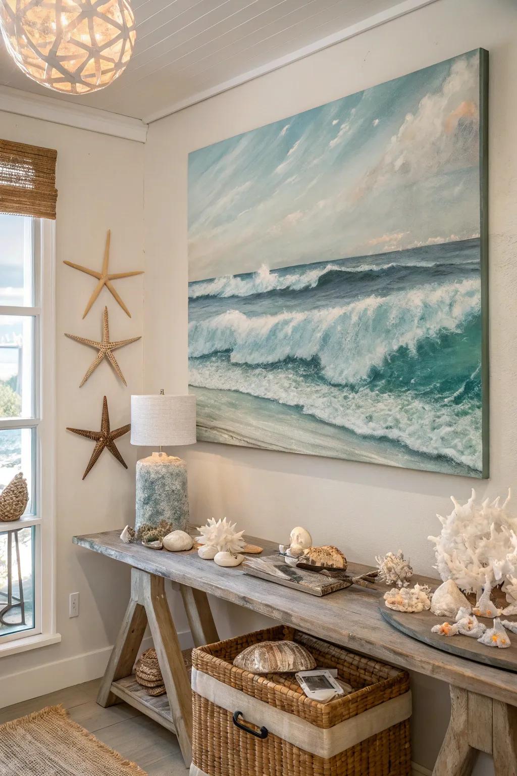 Marine-inspired artwork transports you to the seaside.