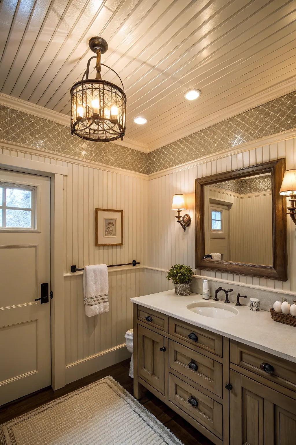 Paneling across ceilings results in a distinctive, unified spectacle.