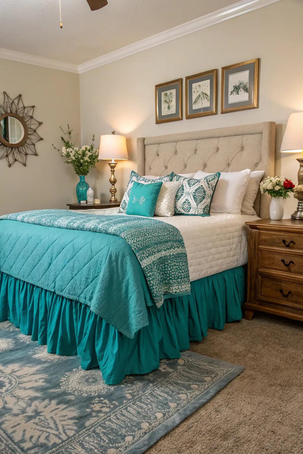 A bold-hued bed skirt can turn your bed into an outstanding feature.
