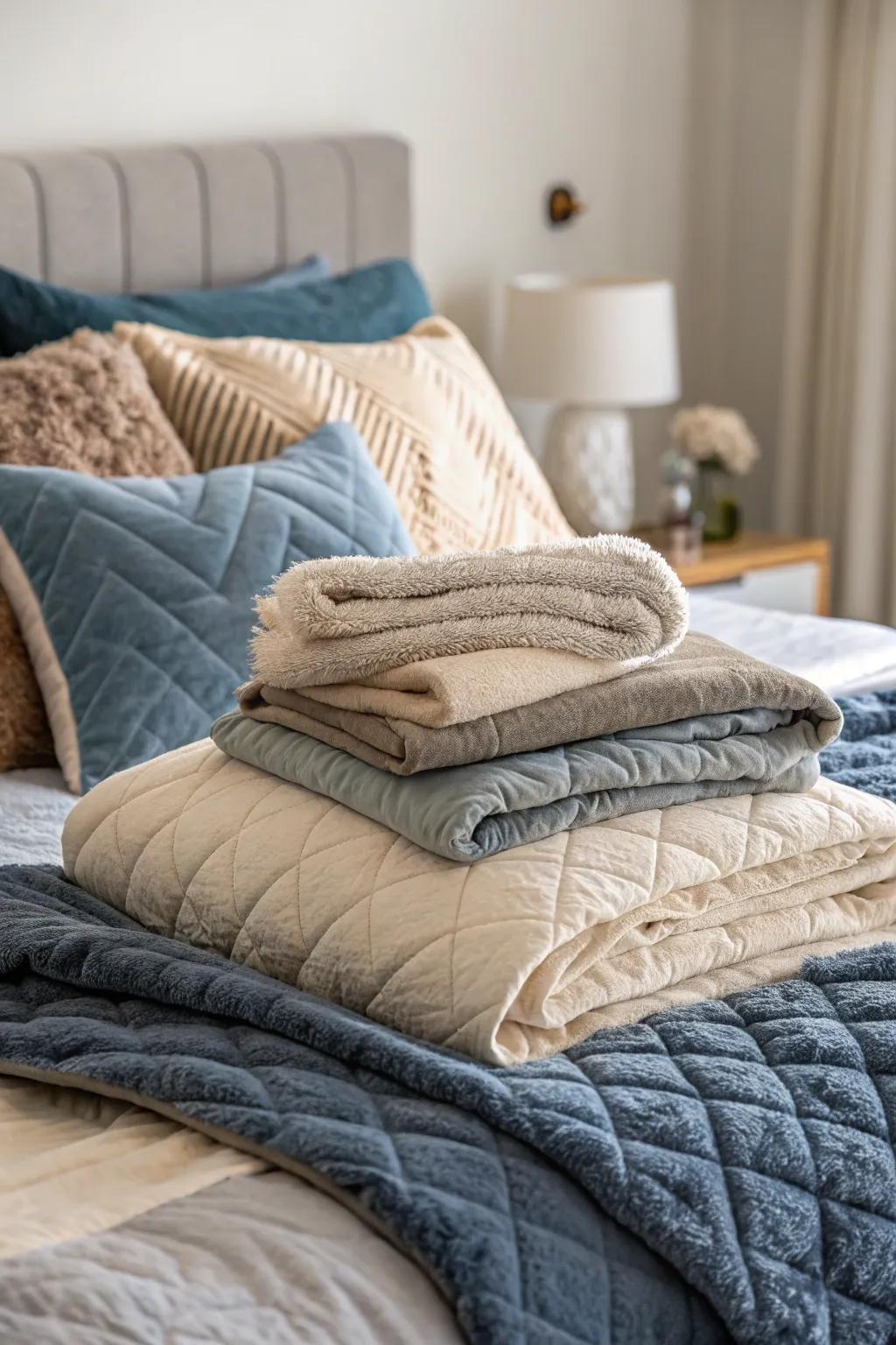 Layered bedding incorporates texture and comfort to your bedroom.
