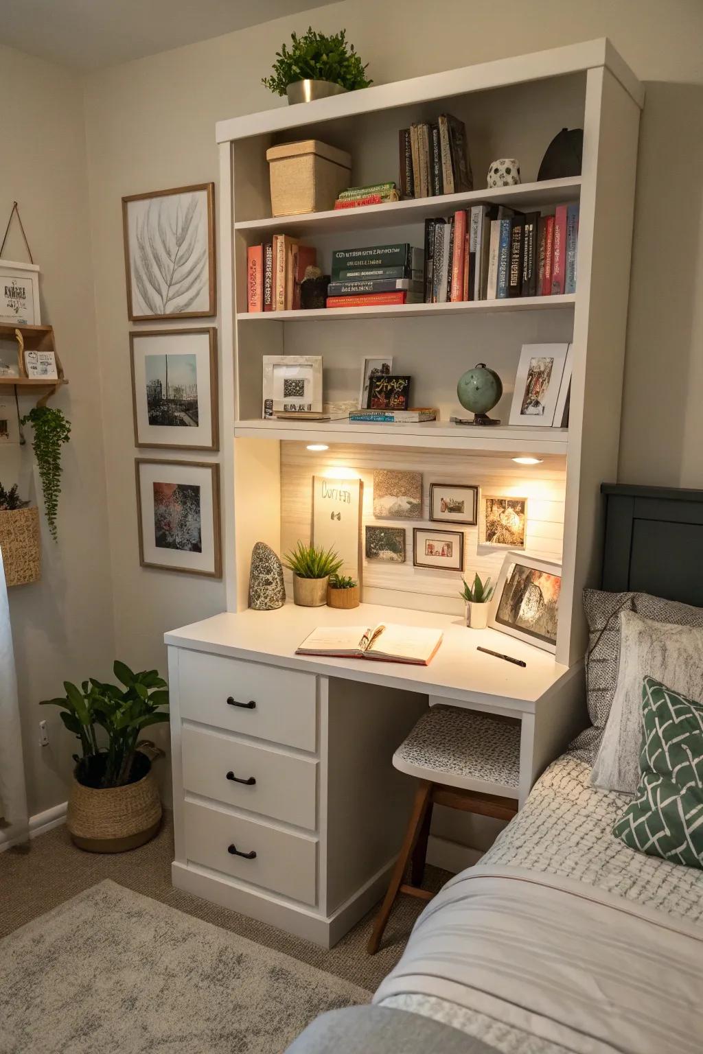 Unite storage and style with integrated shelving.