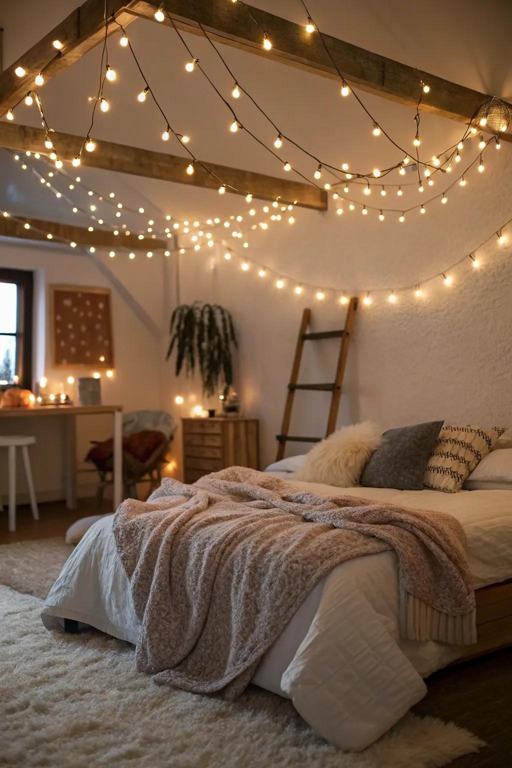 Produce a magical atmosphere with the gentle glow of twinkling lights.
