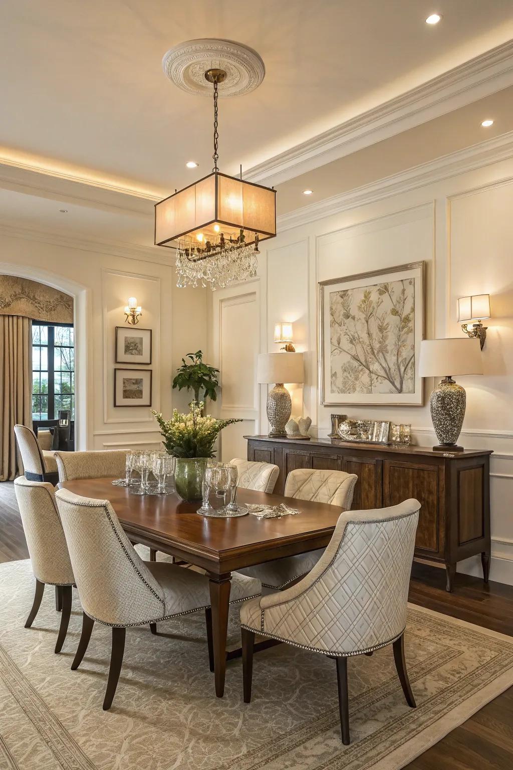 Traditional whites with a hint of warmth create a stylish setting.