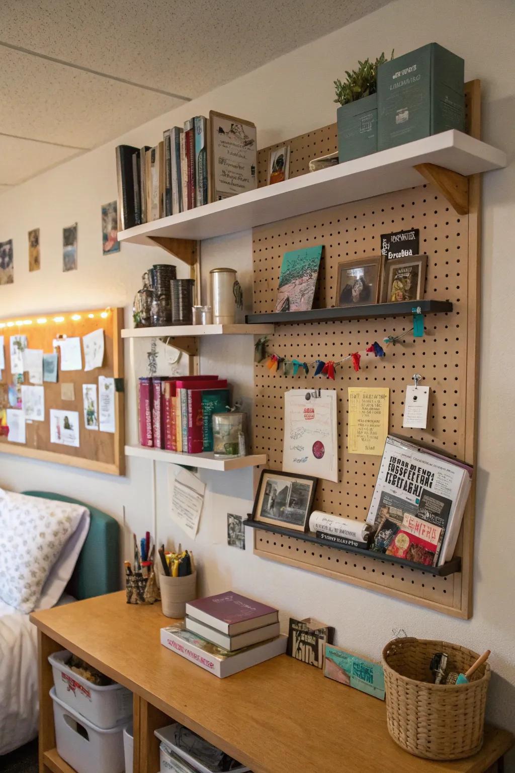 Vertical storage boosts your dorm space.