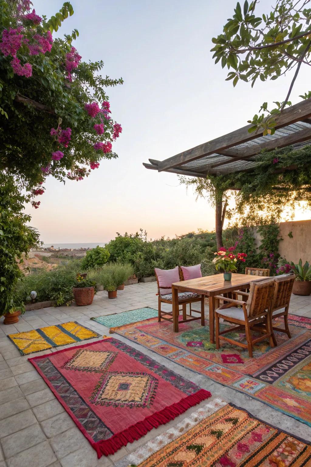 Outdoor rugs bring warmth and hue to your patio space.