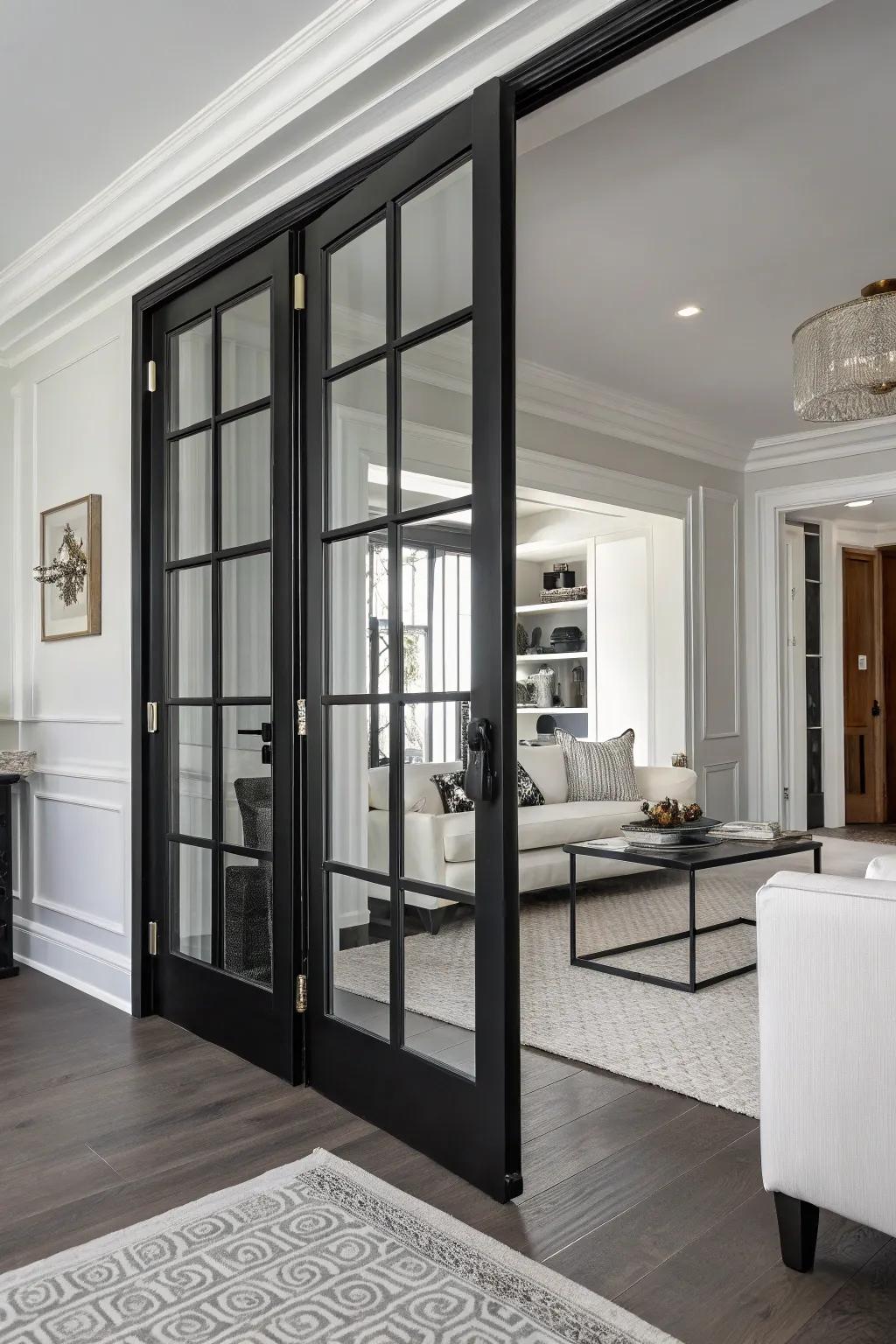 Flat black pulls make a striking statement on folding doors.