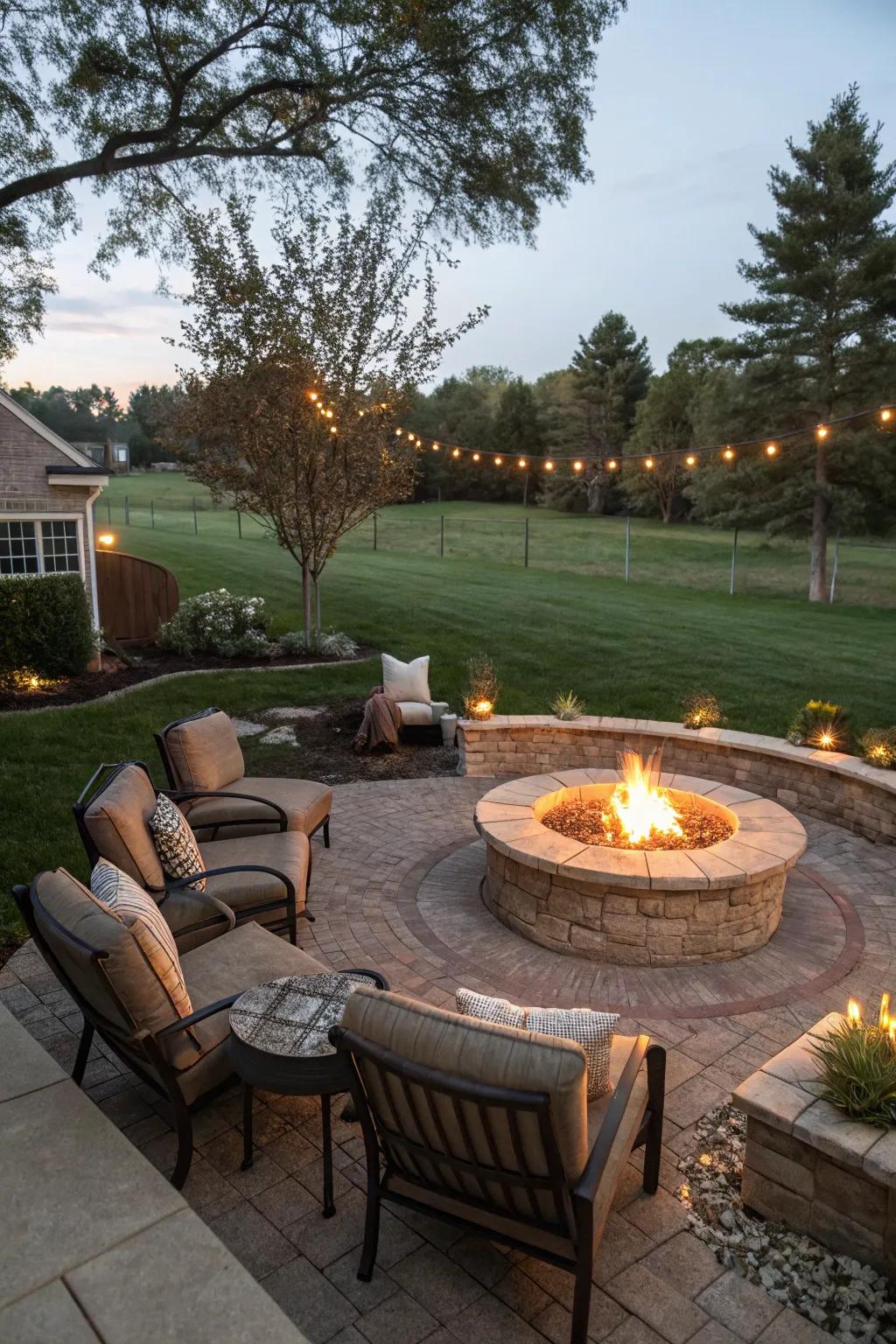 A warm fire pit setting the scene for cozy evenings and delightful conversations.