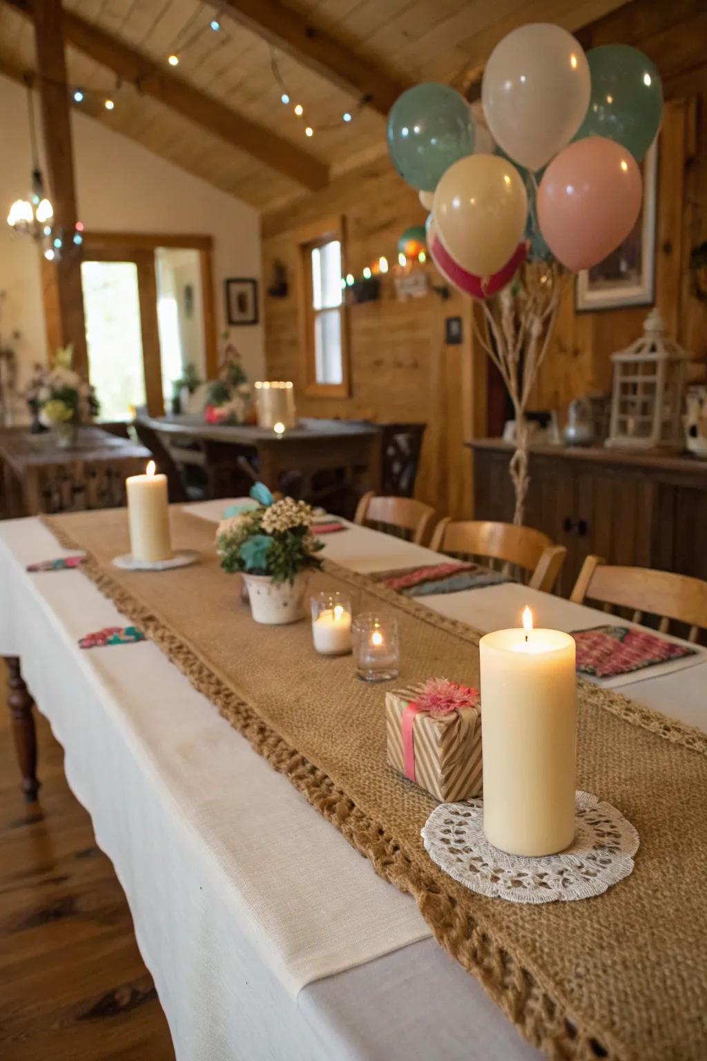Rough cloth features infuse a snug, homespun appeal to the table.