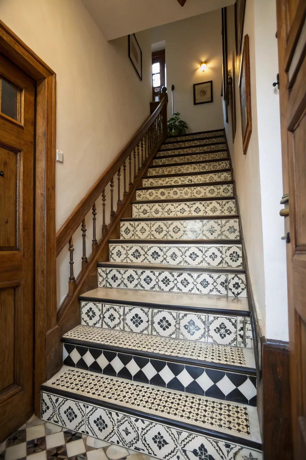 A classic staircase showcasing single-color patterns for enduring elegance.