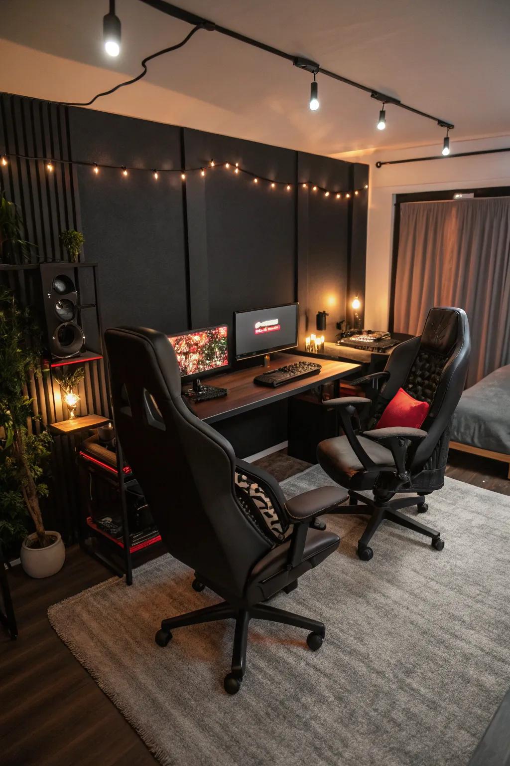 Ergonomic seating guarantees comfort throughout prolonged gaming periods.