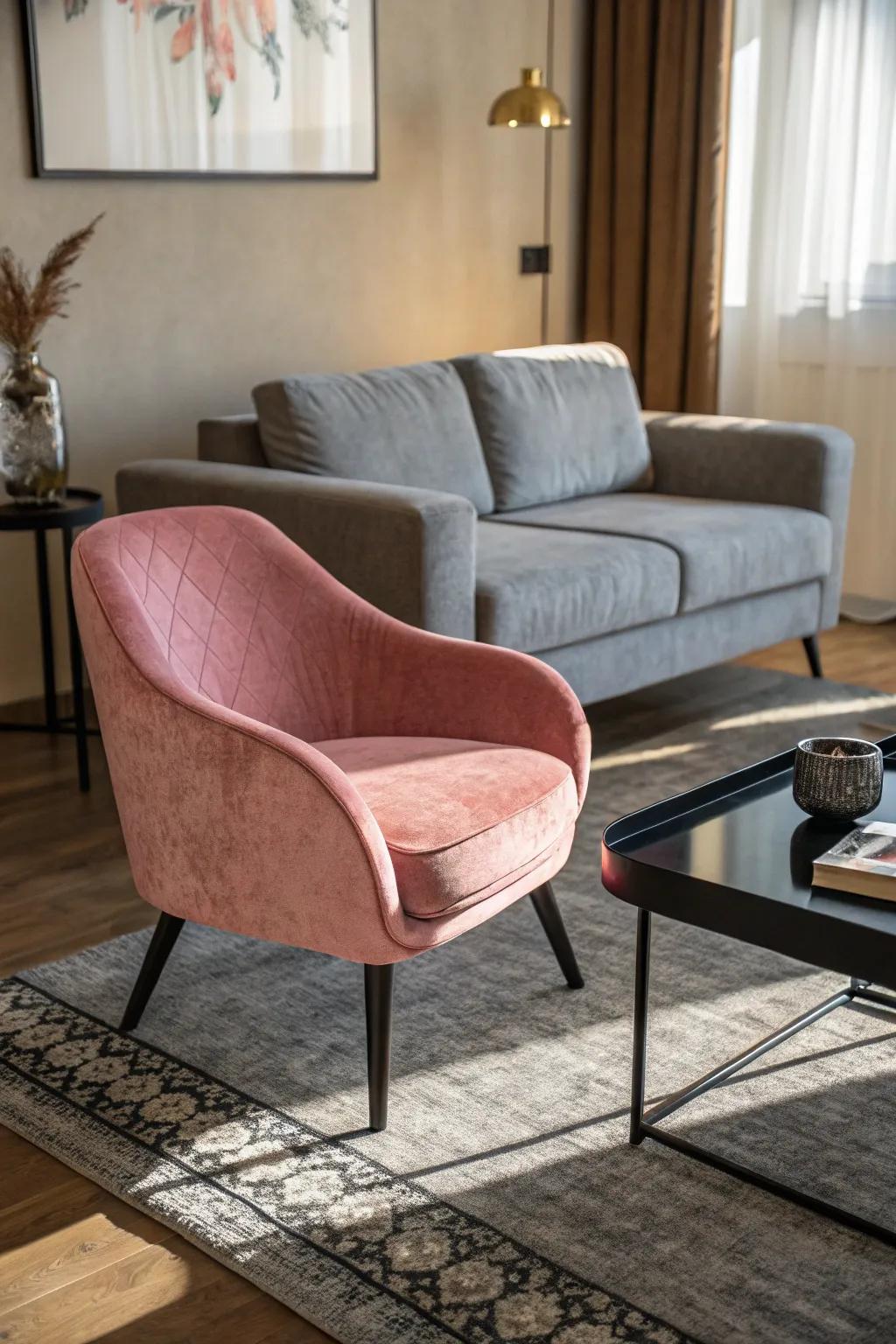 Velvet accents inject a feeling of luxury into the living space.