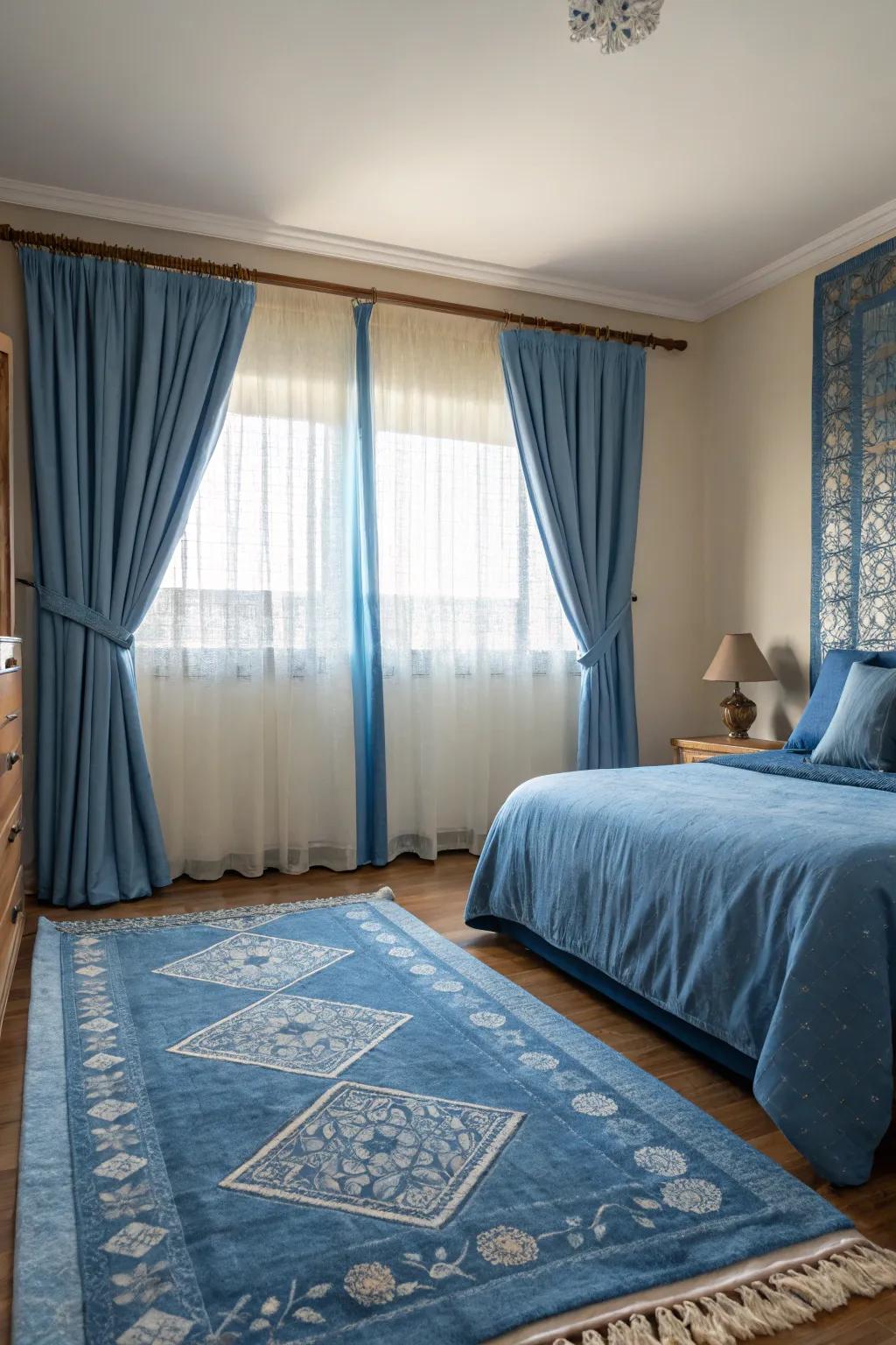 Azure linens bring a gentle splash of color.