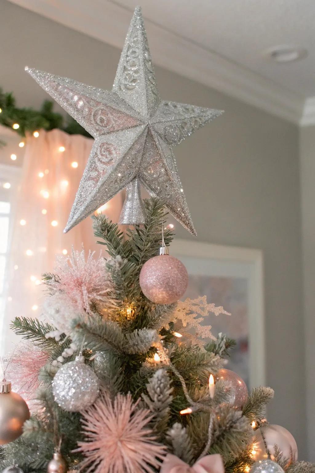 A shimmering celestial body crown completes the refined aesthetic.