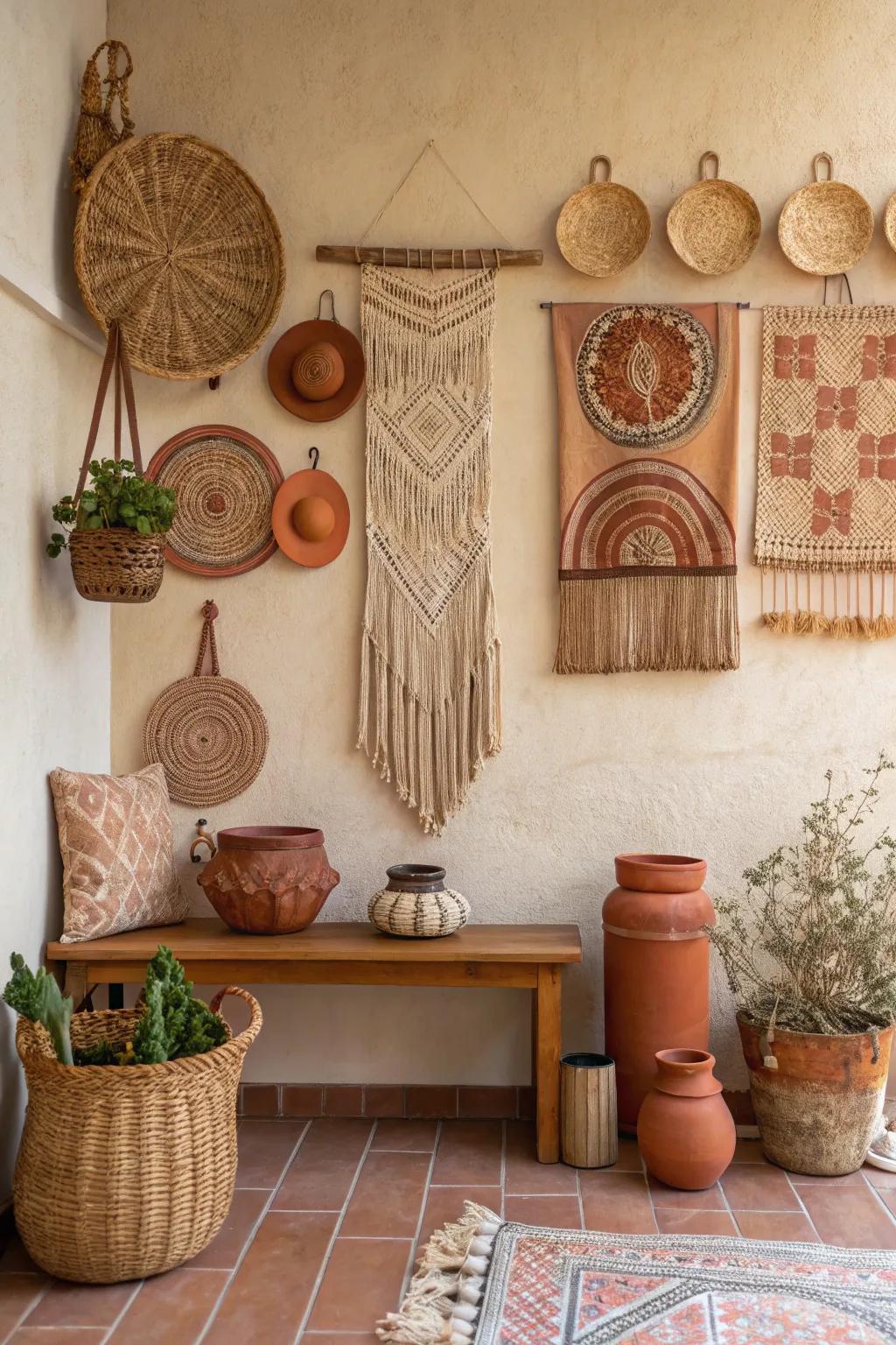 Warm, earthy hues establish the perfect backdrop for bohemian decor.