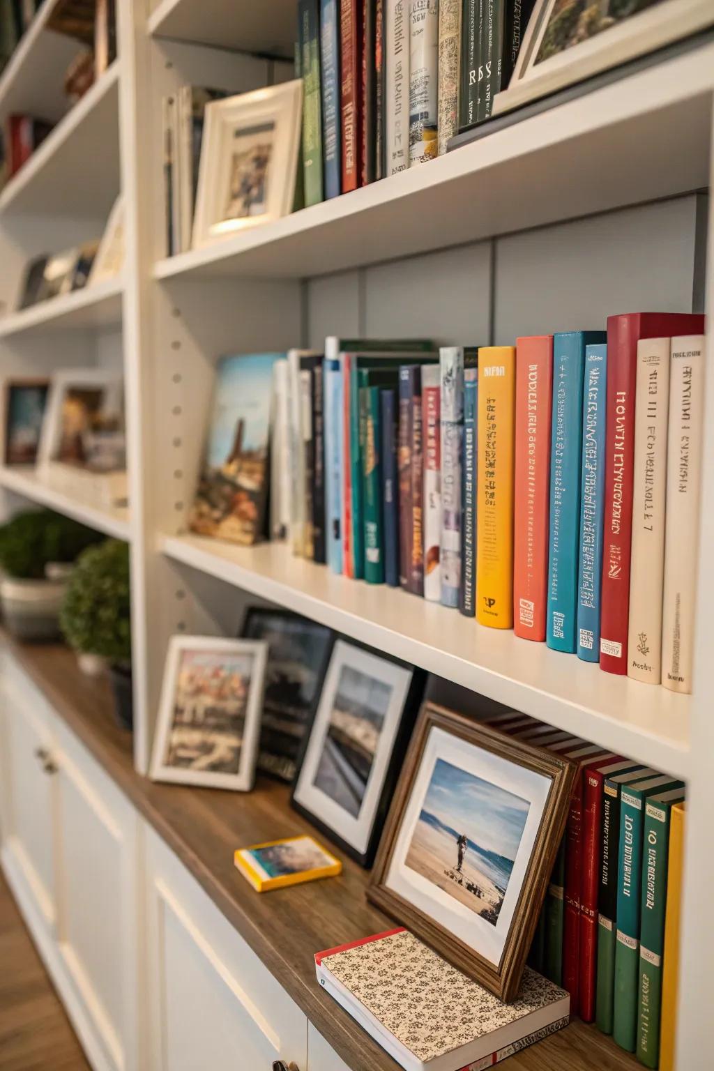 A customized bookshelf showcasing treasured keepsakes and volumes.