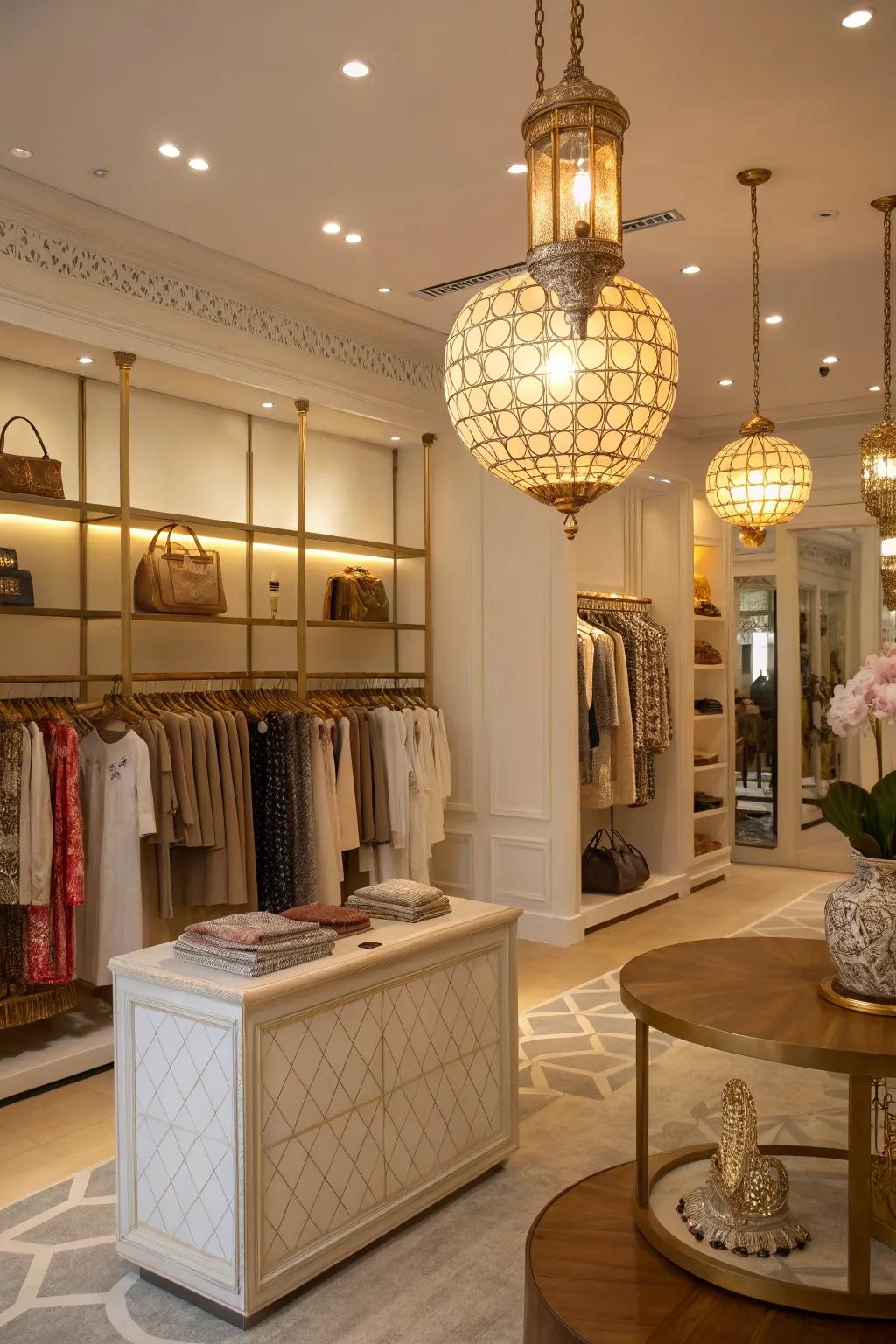 A boutique interior with planned illumination, combining ambient and spotlighting to enrich decor.