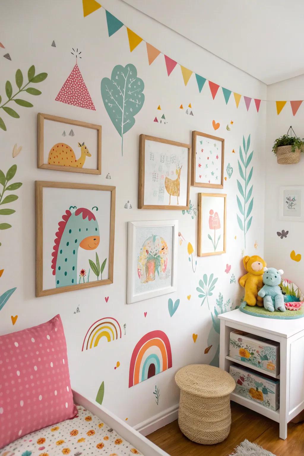 Wall stickers and artwork infuse personality and inspire creativity in a child's room.